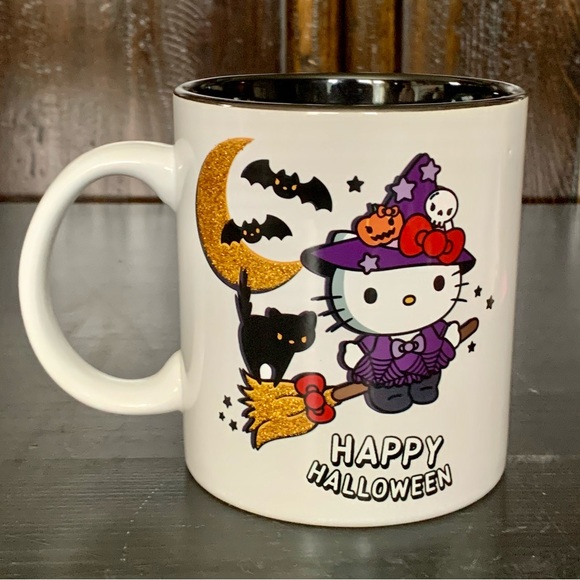 Happy Halloween Hello Kitty 20oz Witch on Broom Mug - Black Cat Moon Bats - Picture 5 of 9